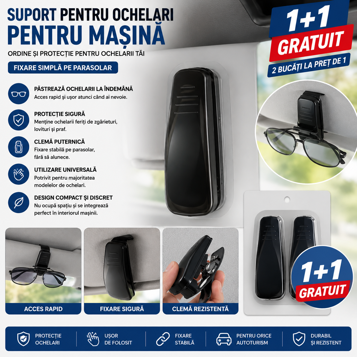 Car holder for glasses with sun visor clip – 1+1 FREE