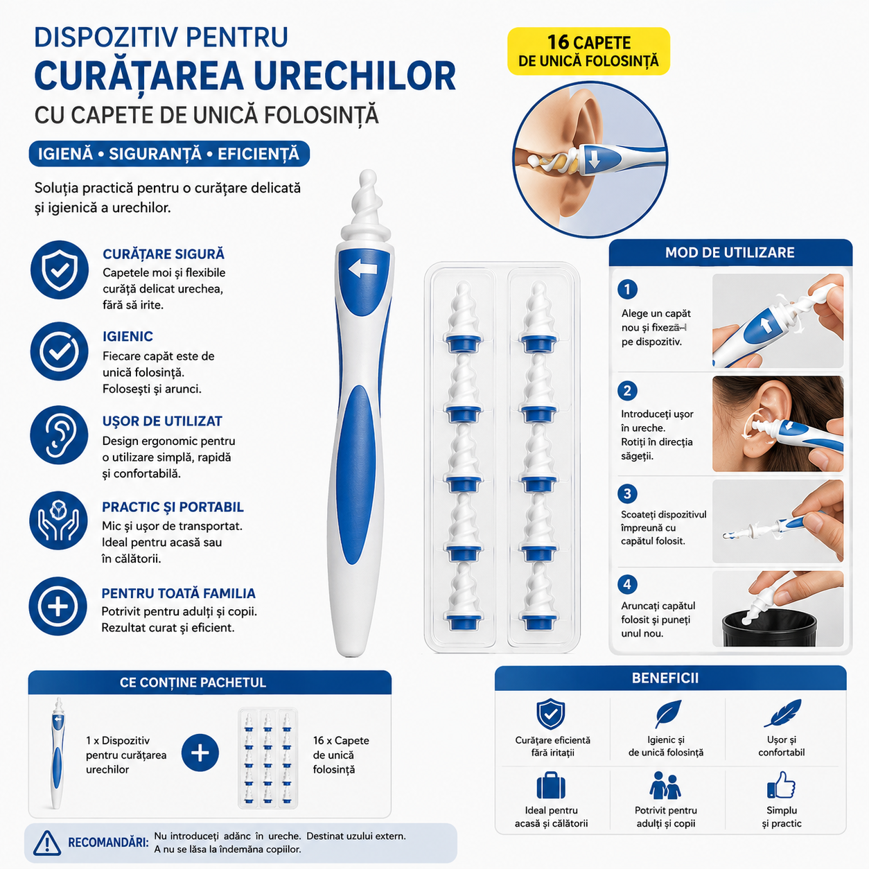 Ear Wax Remover with 16 Disposable Tips – Practical and Easy to Use