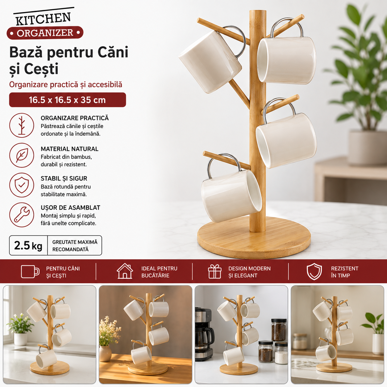 Suport pentru Căni și Cești – Organizator de Bucătărie, Design Elegant și Compact