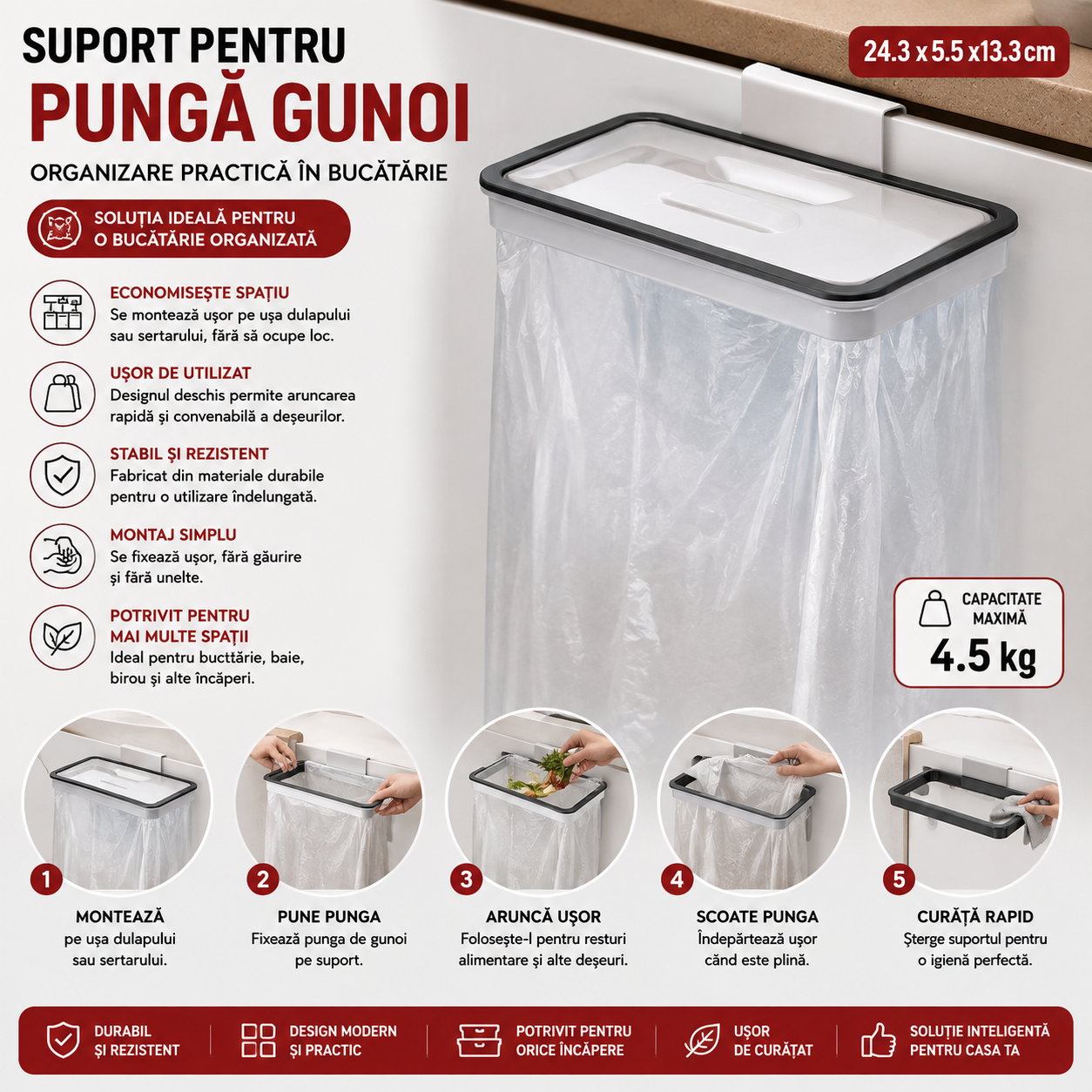 Door-Mounted Trash Bag Holder – Practical Kitchen Organizer