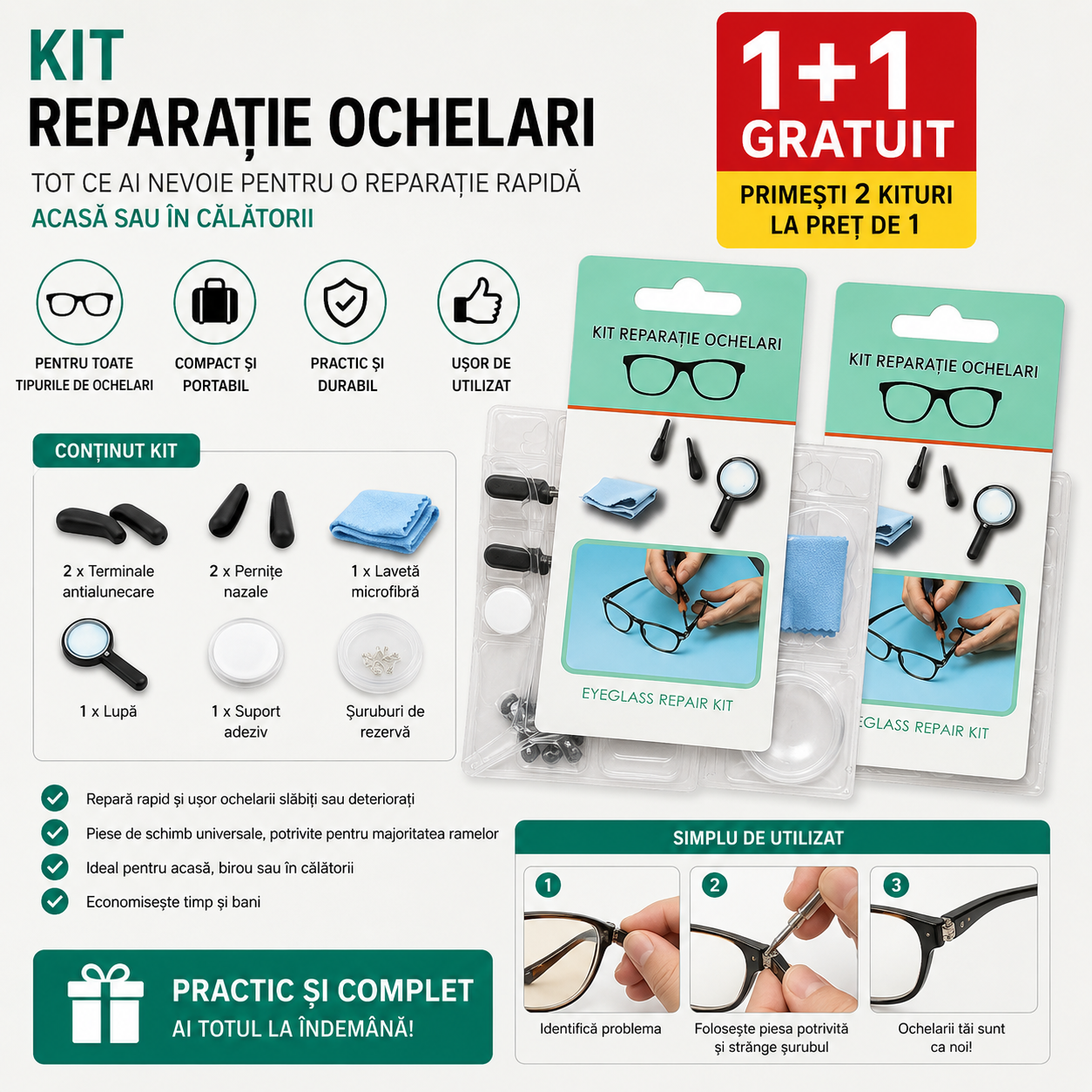 Eyeglass Repair Kit – Complete Set with Screws and Accessories | 1+1 FREE